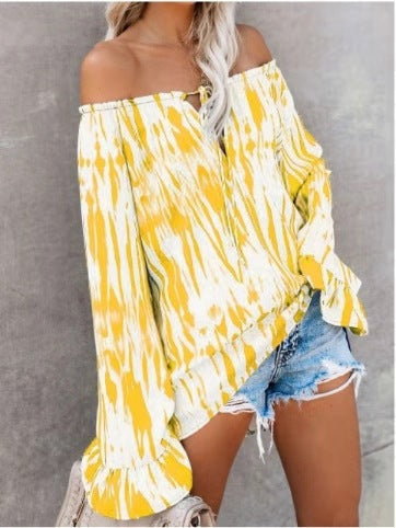 Damen Freizeitbluse mit Off-Shoulder Schnitt und lässigen Rüschendetails Drune
