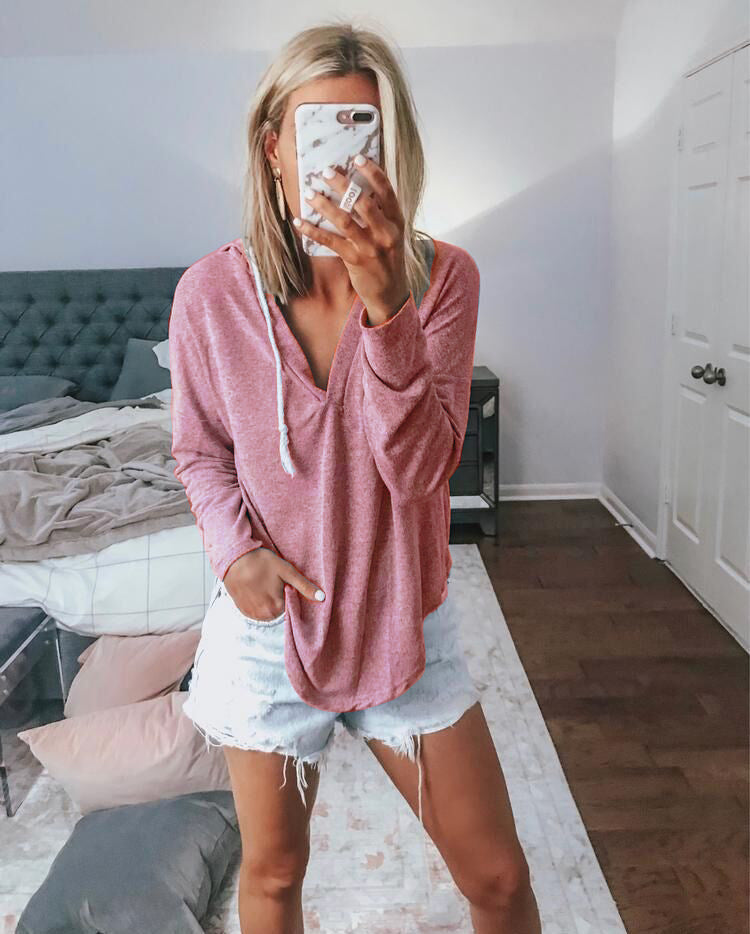 Damen lässiges Hoodie-Oberteil mit tiefem V-Ausschnitt und modernem Schnitt Drune