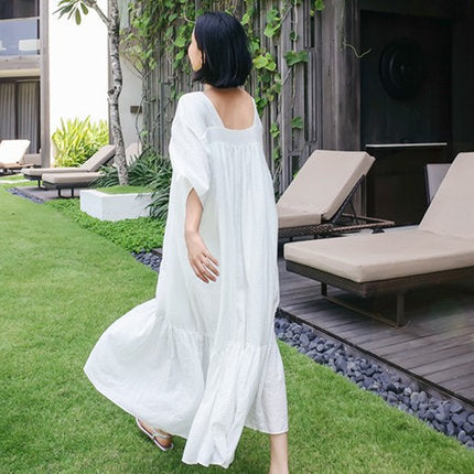 Damen Fließendes Maxikleid mit kastiger A‑Linie, quadratischem Rückenausschnitt und Stufensaum Drune