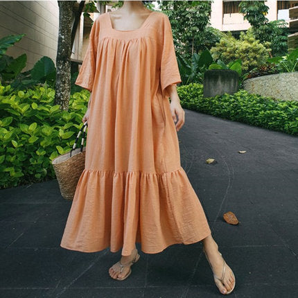 Damen Fließendes Maxikleid mit kastiger A‑Linie, quadratischem Rückenausschnitt und Stufensaum Drune
