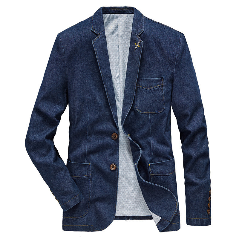 Herren Jeansblazer im Sakko-Stil mit aufgesetzten Taschen und Kontrastnähten Drune