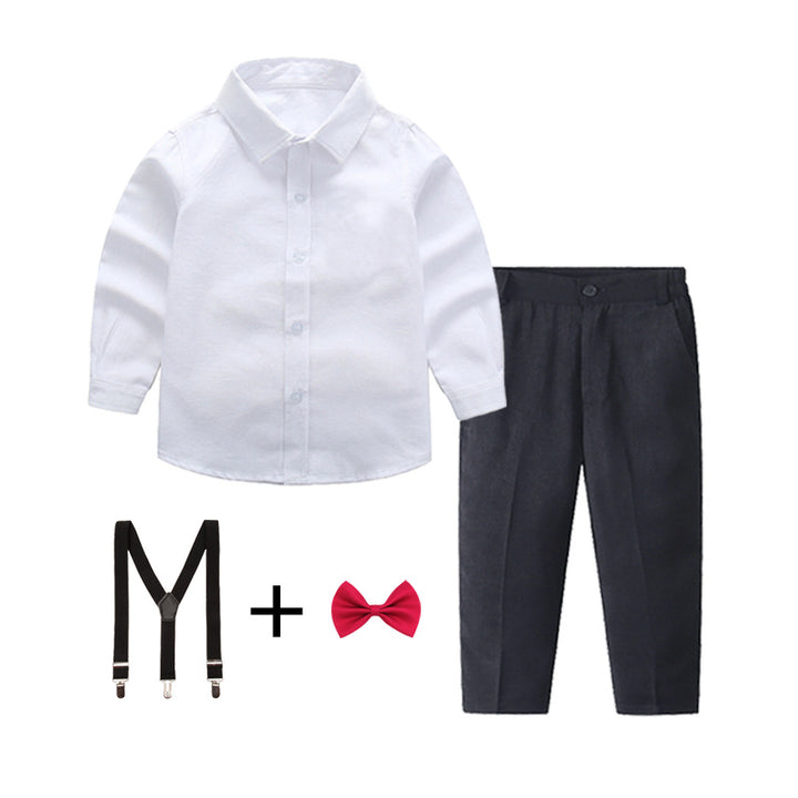 Damen elegantes Baumwollhemd mit schicken Hosen und Hosenträgern Drune