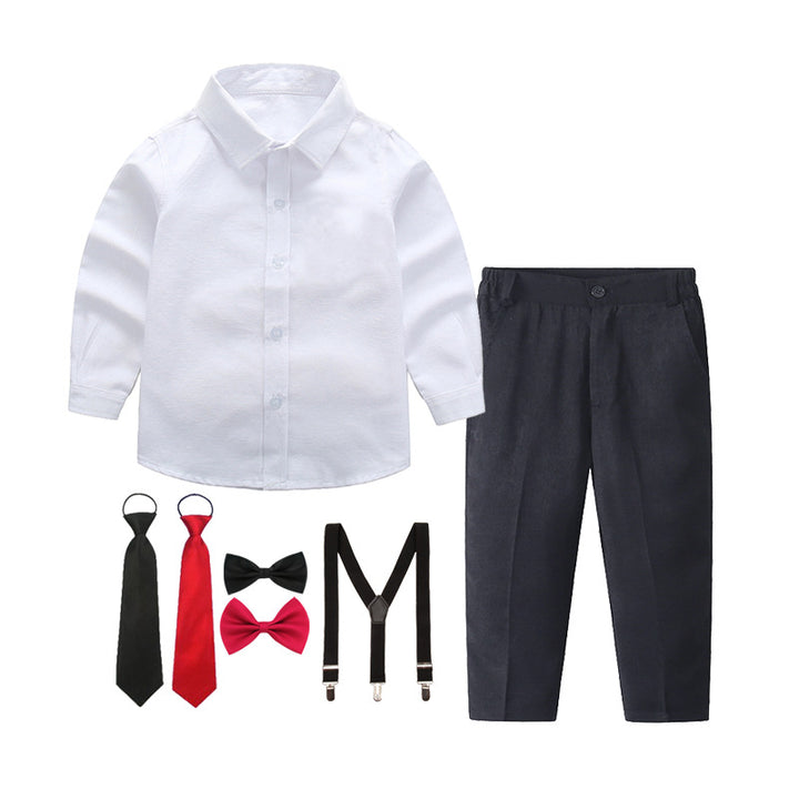 Damen elegantes Baumwollhemd mit schicken Hosen und Hosenträgern Drune