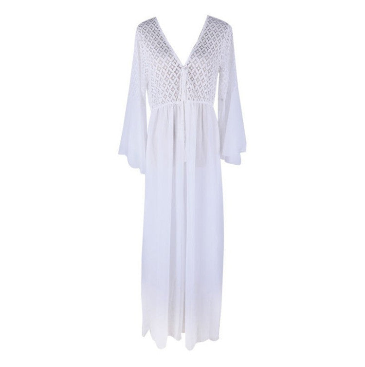 Damen Maxi-Umstandskleid mit eleganten Spitzenärmeln Drune
