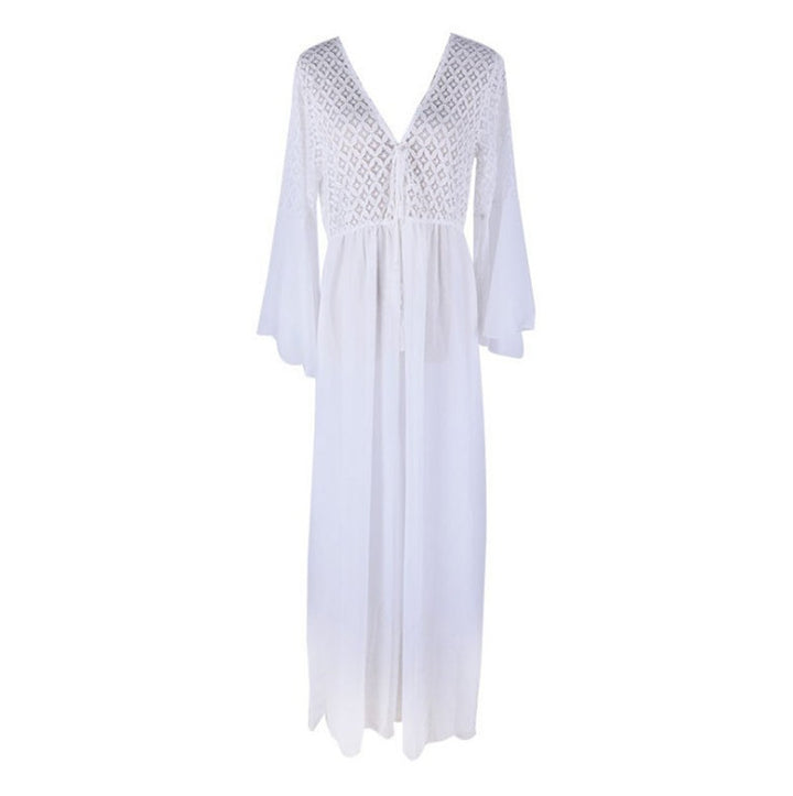 Damen Maxi-Umstandskleid mit eleganten Spitzenärmeln Drune