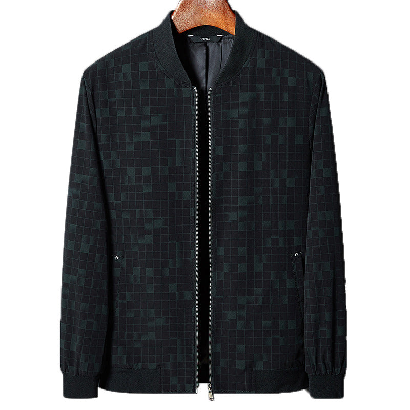 Herren Schmal geschnittene Bomberjacke mit feinem Pixel‑Karo und durchgehendem Reißverschluss Drune