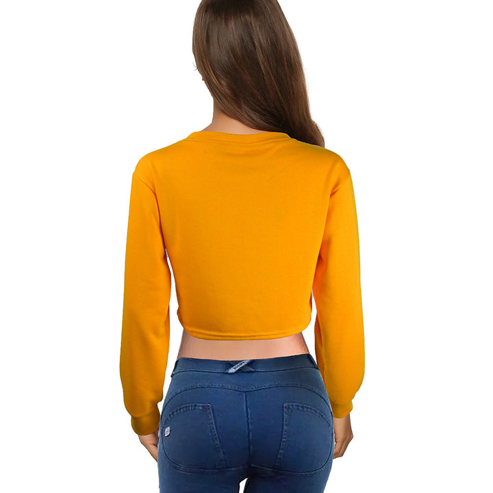 Damen Kurzes Cropped-Sweatshirt mit Print, Rundhalsausschnitt & langen Ärmeln Drune