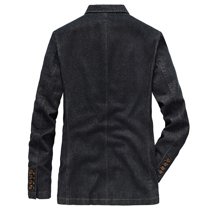 Herren Jeansblazer im Sakko-Stil mit aufgesetzten Taschen und Kontrastnähten Drune