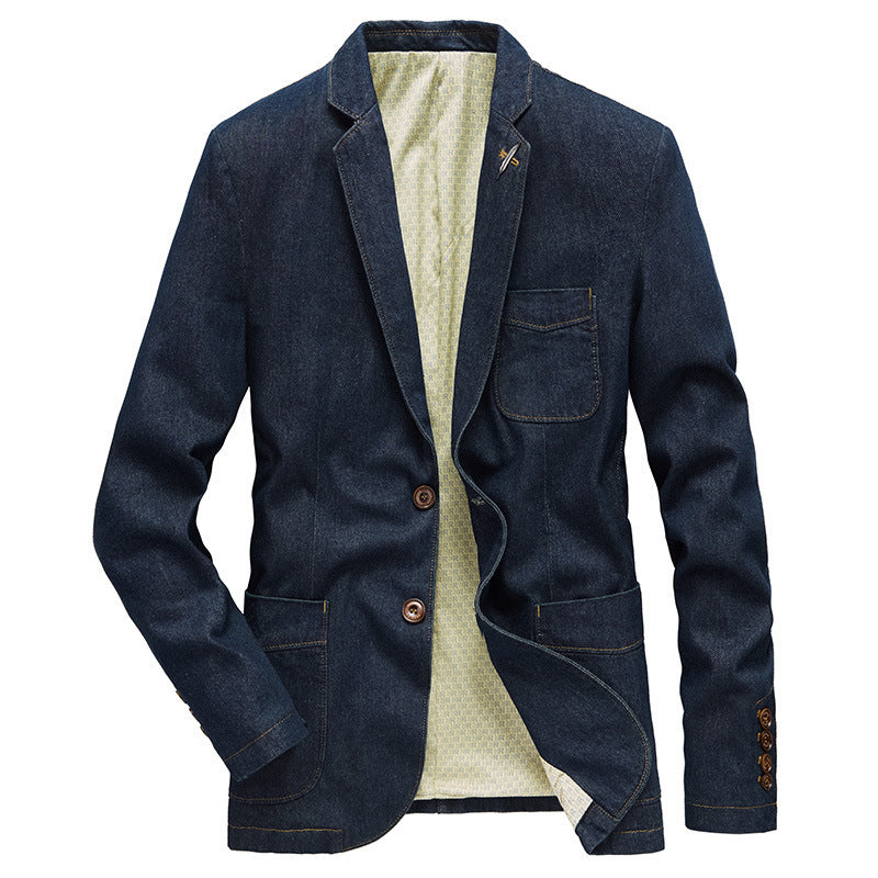Herren Jeansblazer im Sakko-Stil mit aufgesetzten Taschen und Kontrastnähten Drune