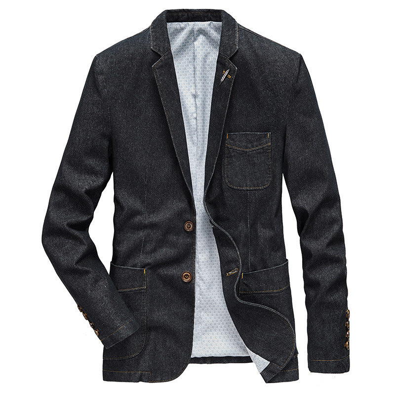 Herren Jeansblazer im Sakko-Stil mit aufgesetzten Taschen und Kontrastnähten Drune