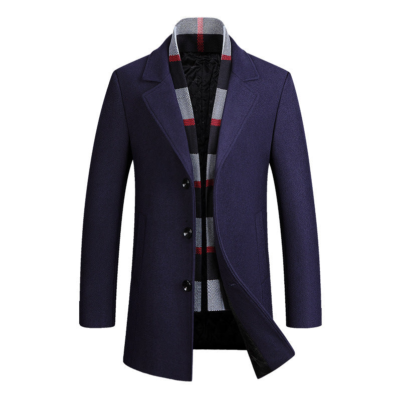 Herren Moderner Wollmix-Kurzmantel mit integrierter gesteppter Innenjacke und Karodetail Drune