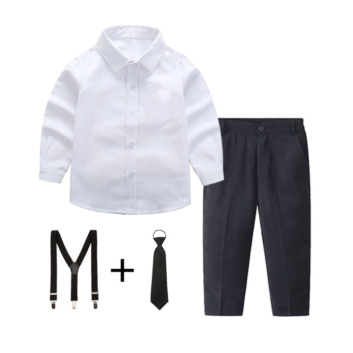 Damen elegantes Baumwollhemd mit schicken Hosen und Hosenträgern Drune
