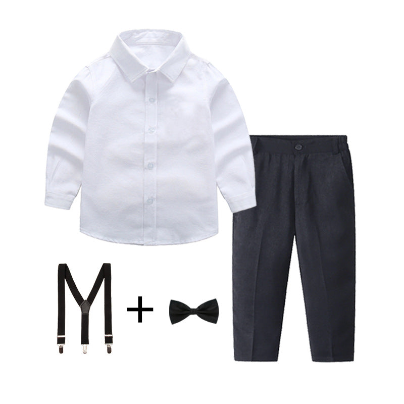 Damen elegantes Baumwollhemd mit schicken Hosen und Hosenträgern Drune