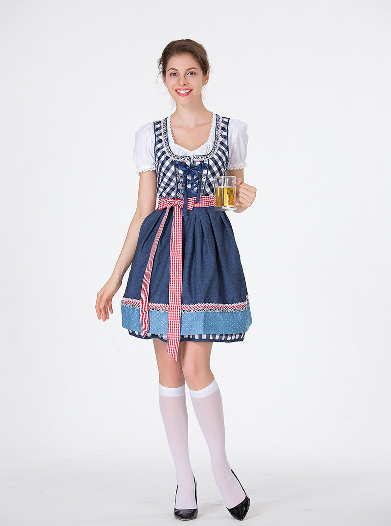 Damen nan traditionelles Oktoberfest Dirndl mit Rüschenbluse, geschnürtem Mieder und Schleifen-Schürze Drune