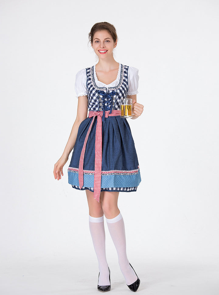 Damen nan traditionelles Oktoberfest Dirndl mit Rüschenbluse, geschnürtem Mieder und Schleifen-Schürze Drune