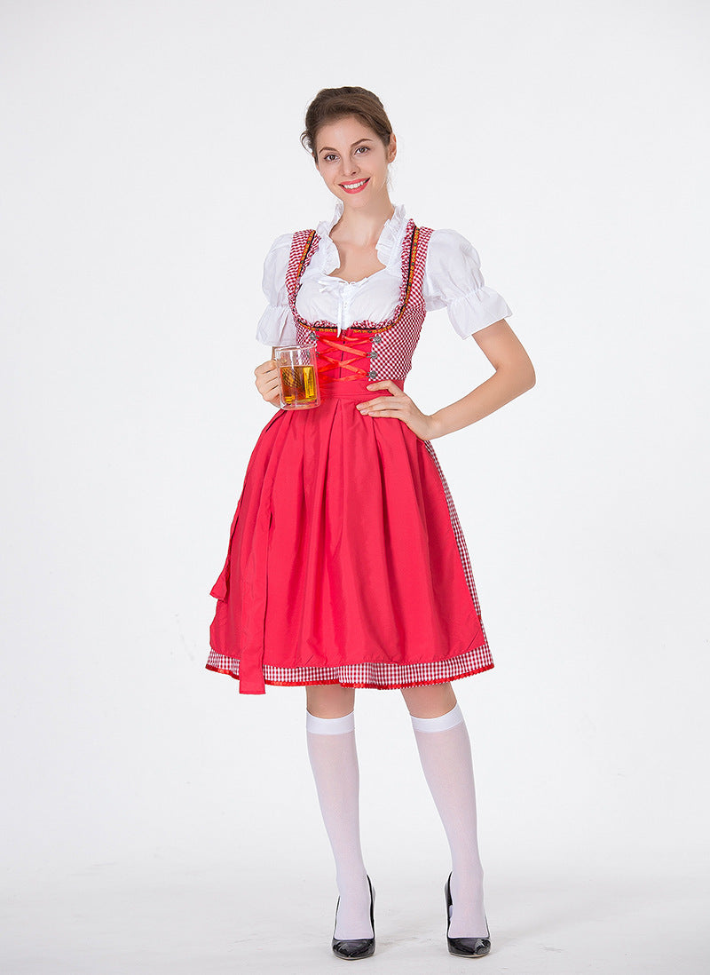 Damen nan traditionelles Oktoberfest Dirndl mit Rüschenbluse, geschnürtem Mieder und Schleifen-Schürze Drune