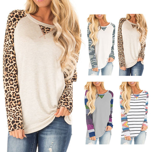 Damen Lässiges Langarmshirt mit farbenfrohen Mustern und Streifenmuster Drune