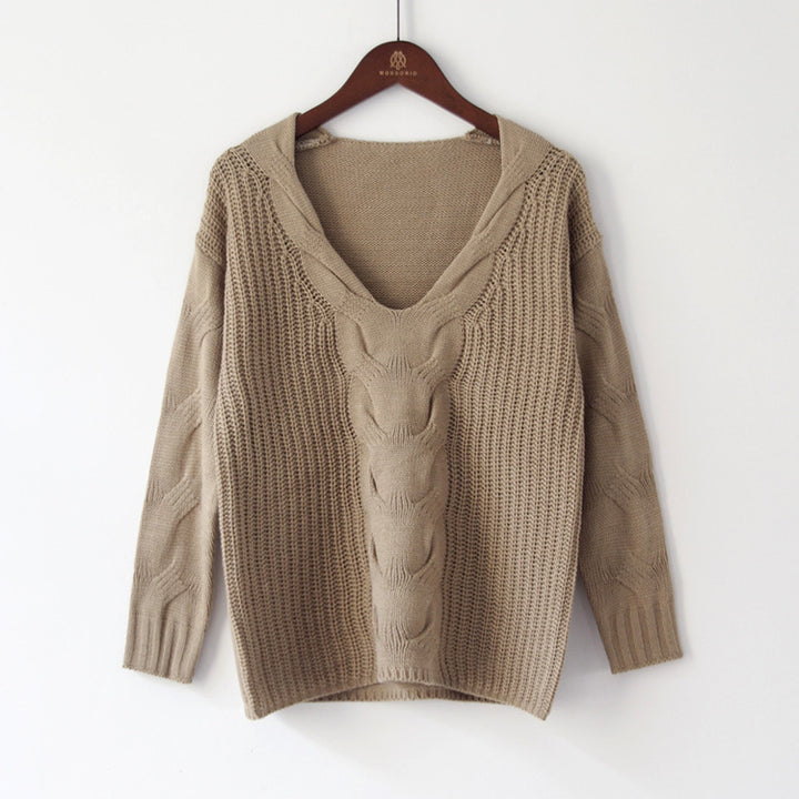 Damen Strickpullover mit offener Schulter und exquisitem Zopfmuster Drune