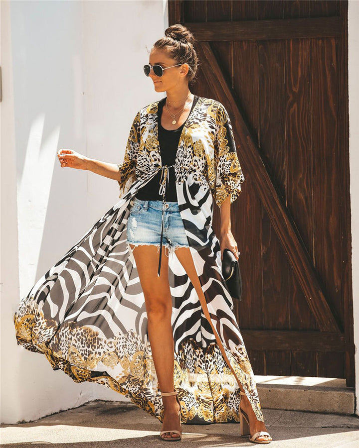 Damen Strandkimono mit A-förmiger Silhouette und elegantem Tierdruck Drune