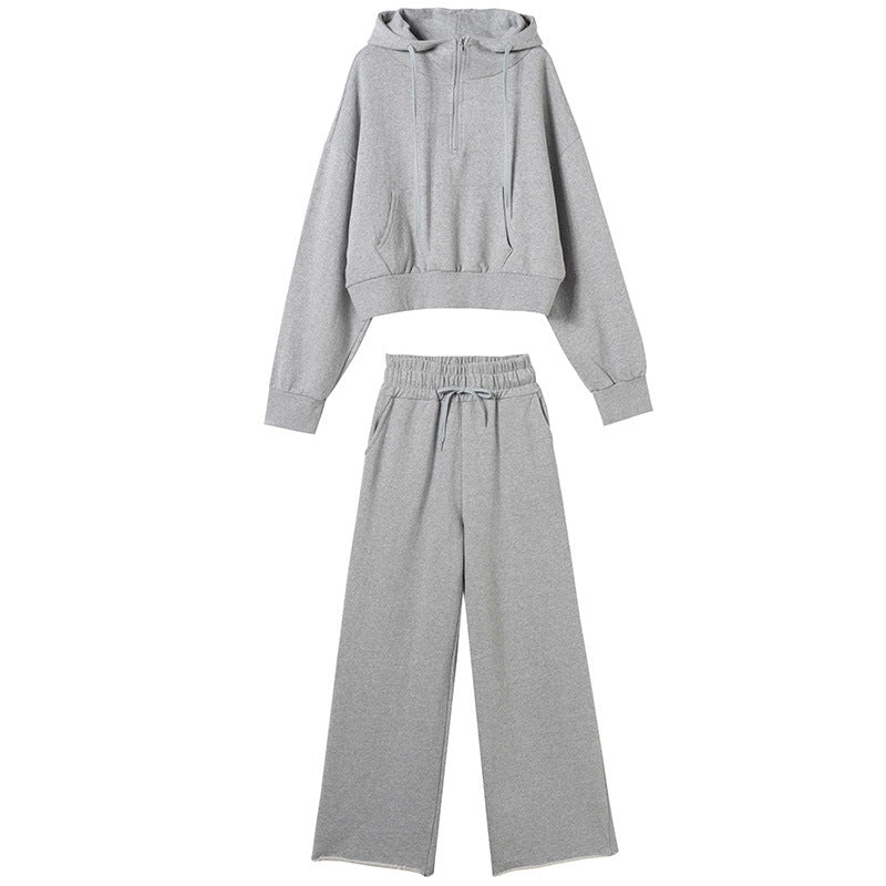 Damen sportliches Loungewear-Set mit lässigem Zip-Oberteil und weit geschnittenen Hosen Drune