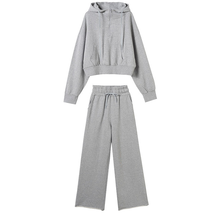 Damen sportliches Loungewear-Set mit lässigem Zip-Oberteil und weit geschnittenen Hosen Drune