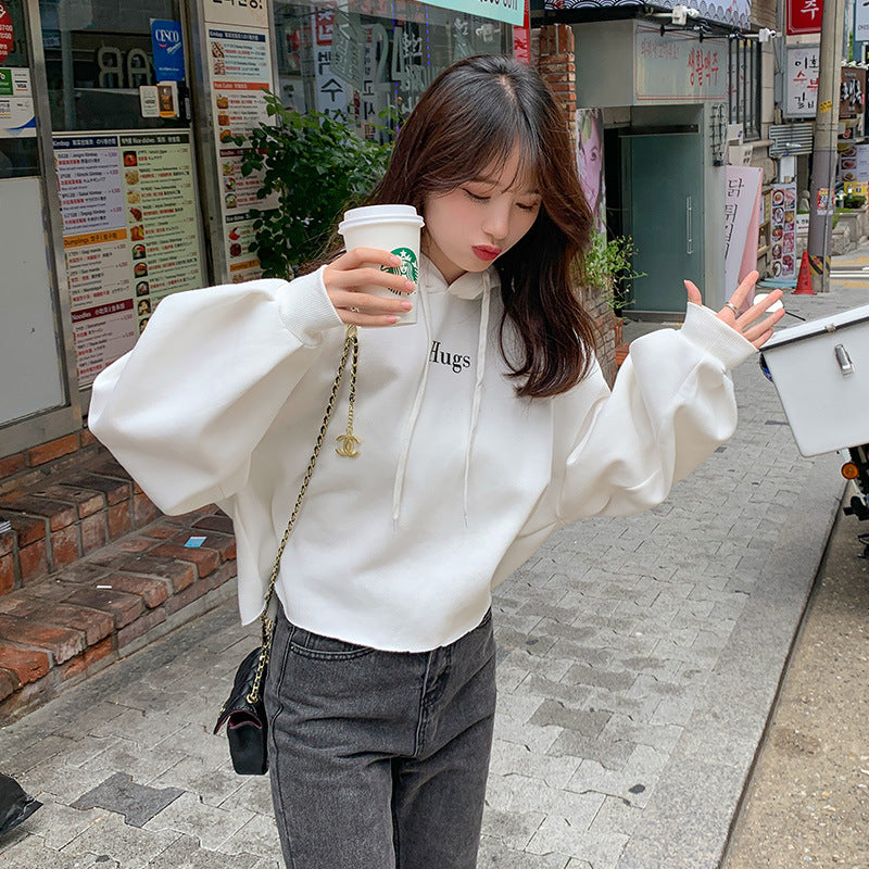 Damen lässiger Cropped Hoodie mit oversized Ärmeln Drune
