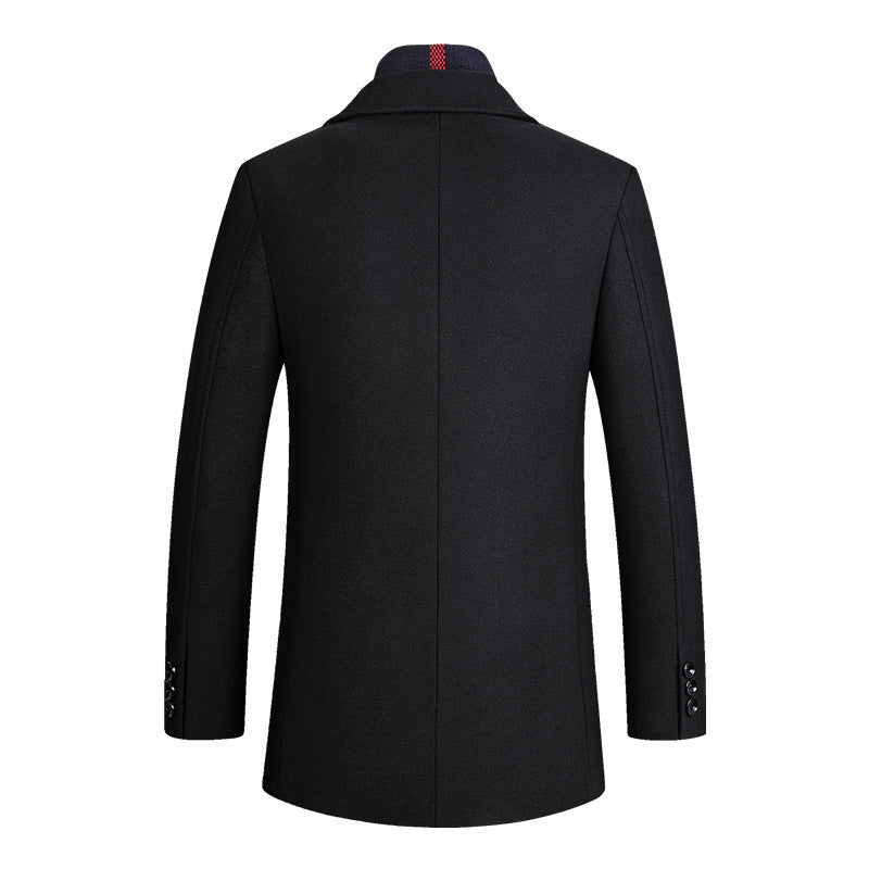 Herren Moderner Wollmix-Kurzmantel mit integrierter gesteppter Innenjacke und Karodetail Drune