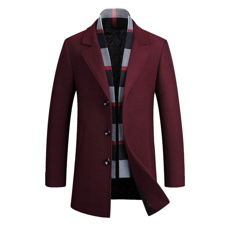 Herren Moderner Wollmix-Kurzmantel mit integrierter gesteppter Innenjacke und Karodetail Drune