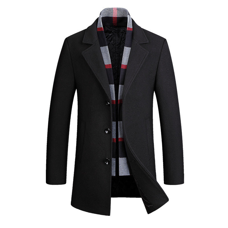 Herren Moderner Wollmix-Kurzmantel mit integrierter gesteppter Innenjacke und Karodetail Drune