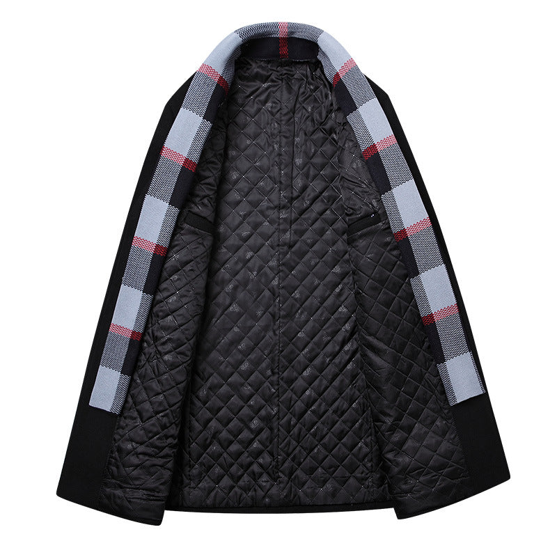 Herren Moderner Wollmix-Kurzmantel mit integrierter gesteppter Innenjacke und Karodetail Drune