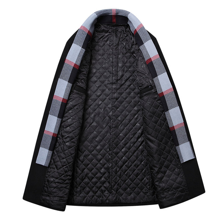 Herren Moderner Wollmix-Kurzmantel mit integrierter gesteppter Innenjacke und Karodetail Drune