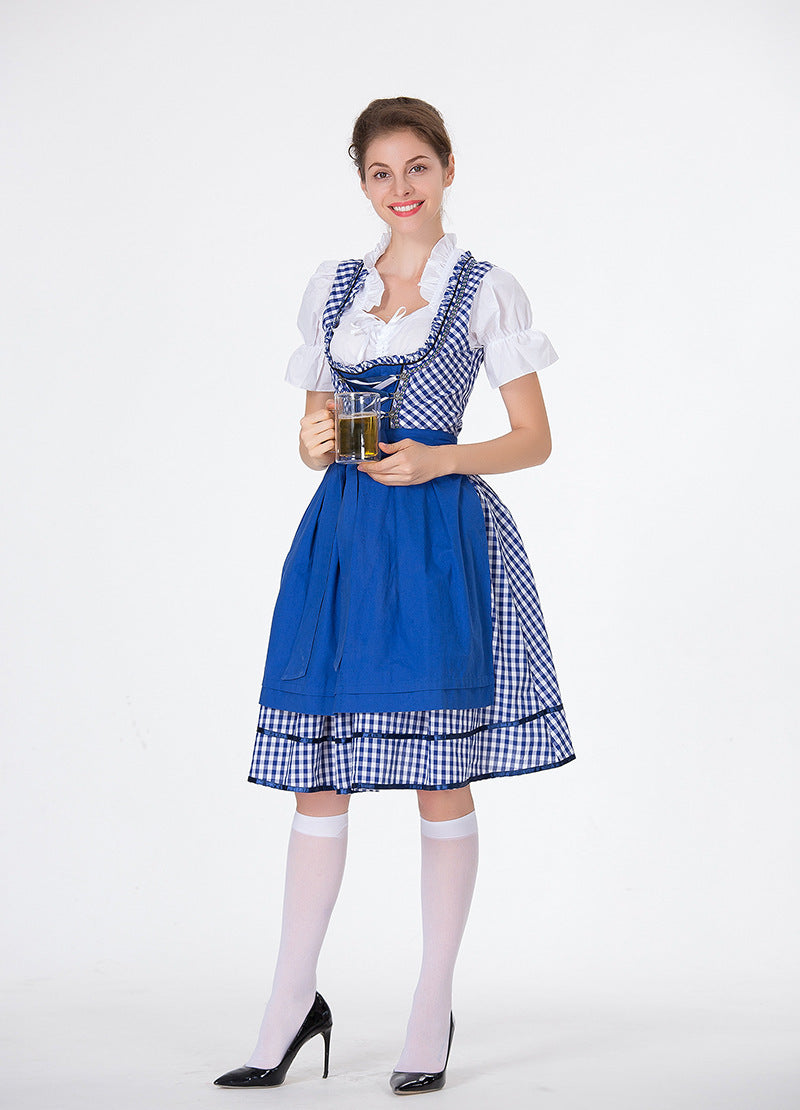 Damen nan traditionelles Oktoberfest Dirndl mit Rüschenbluse, geschnürtem Mieder und Schleifen-Schürze Drune