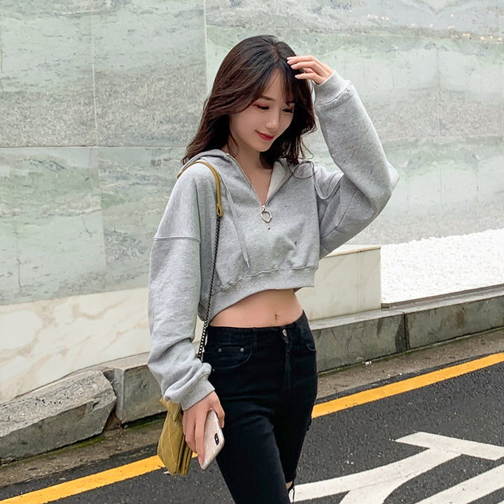 Damen moderner cropped Kapuzenpullover mit Schlüsselring Drune
