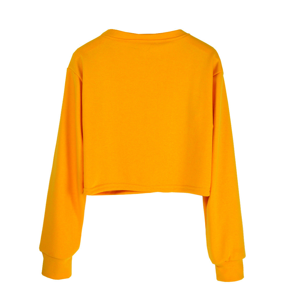 Damen Kurzes Cropped-Sweatshirt mit Print, Rundhalsausschnitt & langen Ärmeln Drune