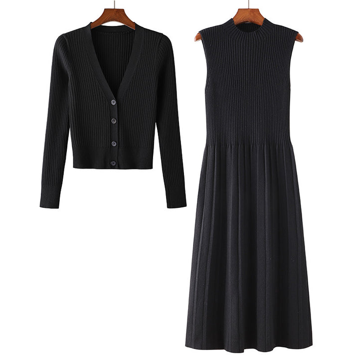 Damen Strickensemble mit tailliertem Kleid und leichter Cardigan Drune