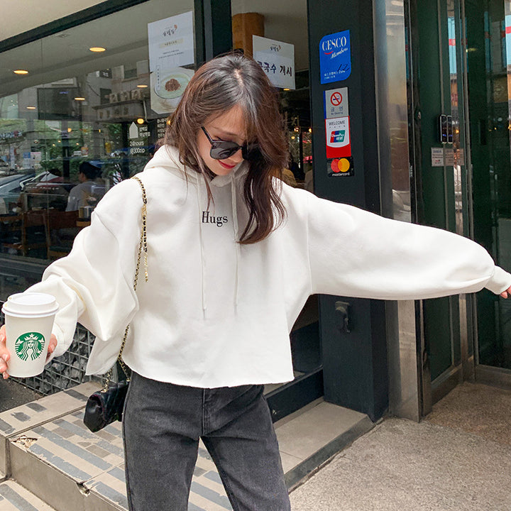 Damen lässiger Cropped Hoodie mit oversized Ärmeln Drune