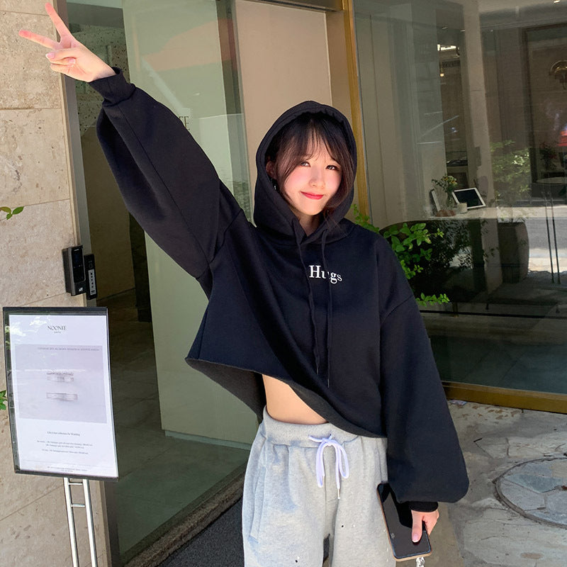Damen lässiger Cropped Hoodie mit oversized Ärmeln Drune