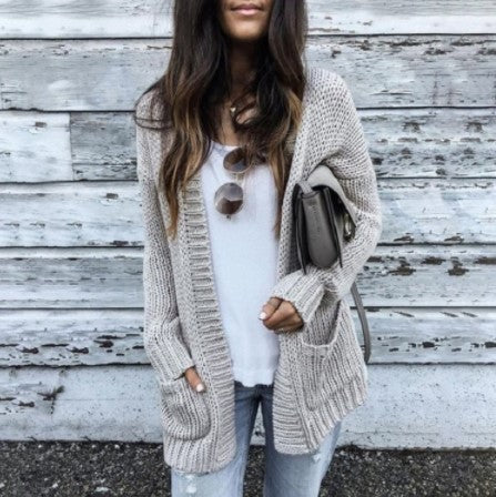 Damen Grobstrickcardigan mit großen Taschen und offener Front Drune