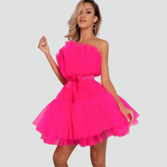 Drune | Trägerloses Tüllkleid mit geschichtetem Rock