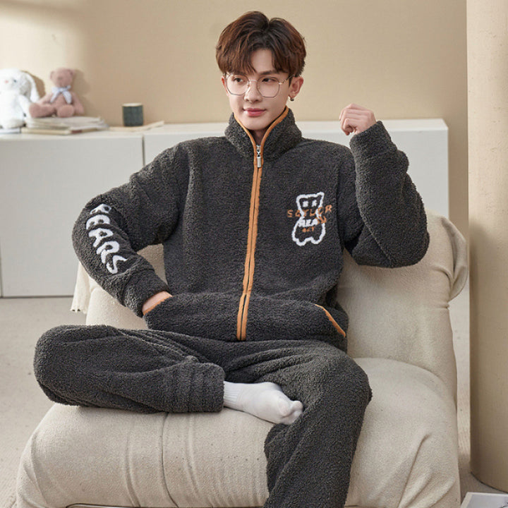 Herren-Pyjama-Set, Flanell mit Reißverschluss, warm