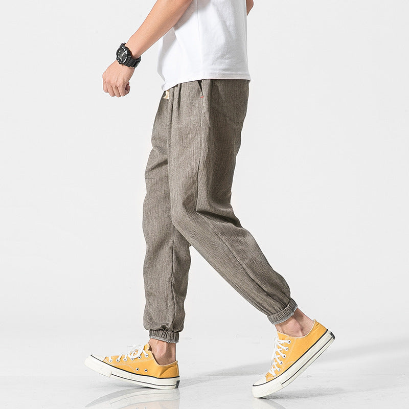 Herren nan leichte Leinenhose mit Tunnelzug und elastischen Bündchen Drune