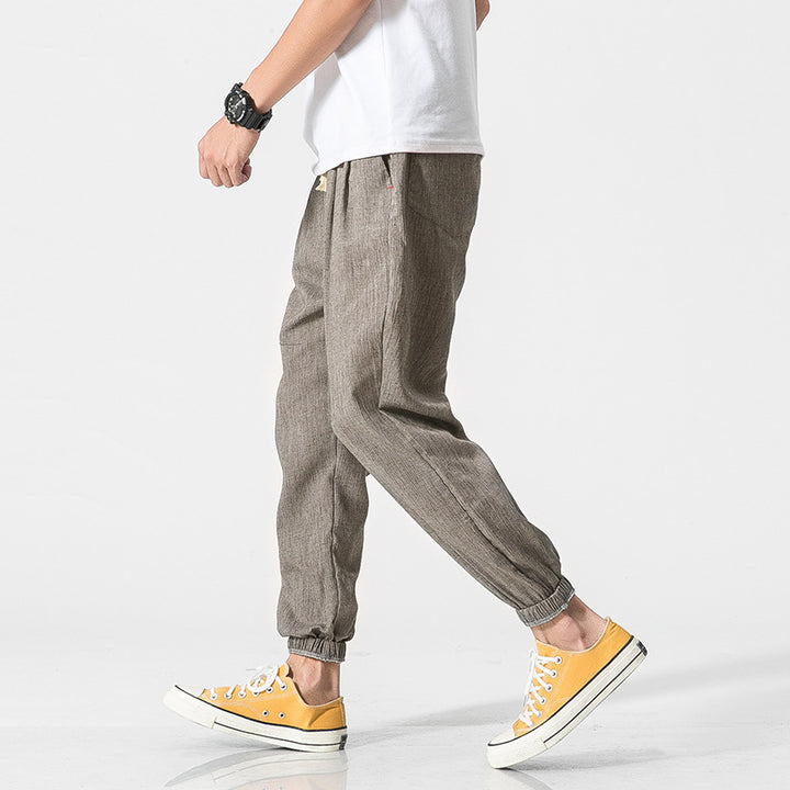 Herren nan leichte Leinenhose mit Tunnelzug und elastischen Bündchen Drune