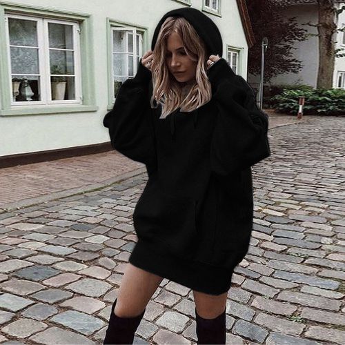 Damen Oversized Kapuzenkleid Drune