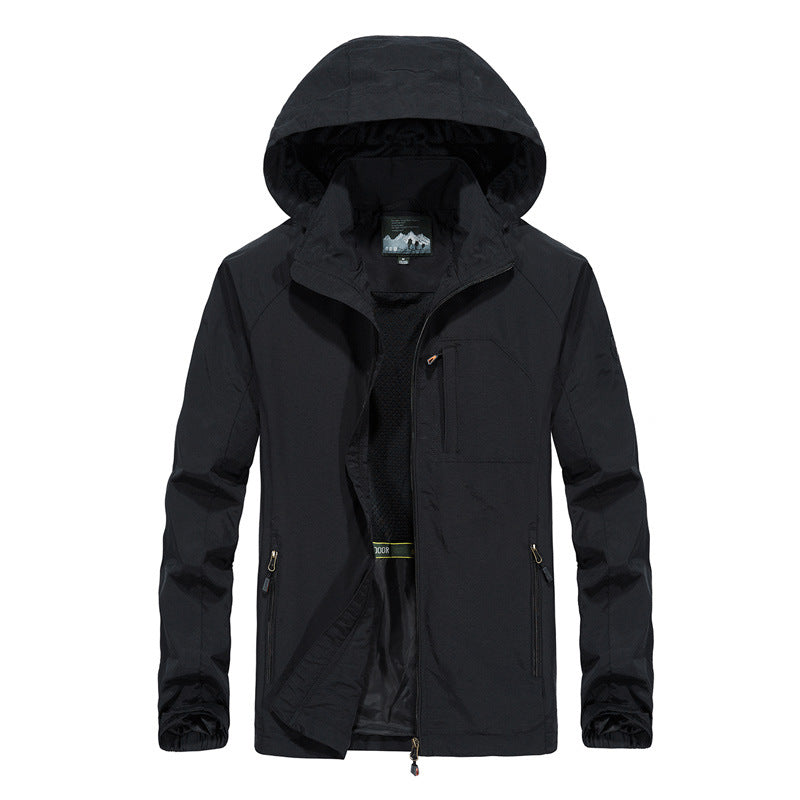 Herren Ultraleichte Wind- und Wasserabweisende Outdoorjacke mit verstaubarer Kapuze und atmungsaktivem Mesh‑Futter Drune