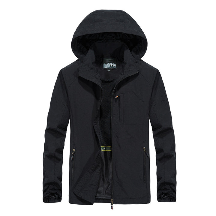 Herren Ultraleichte Wind- und Wasserabweisende Outdoorjacke mit verstaubarer Kapuze und atmungsaktivem Mesh‑Futter Drune
