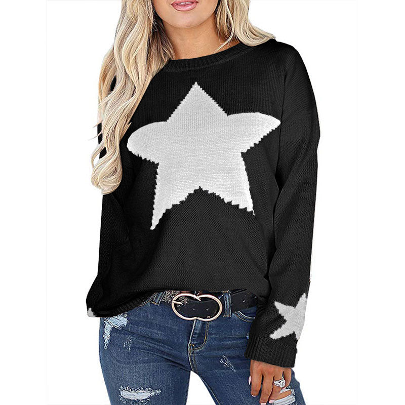 Damen Strickpullover mit Sterne-Design und weichem Material Drune