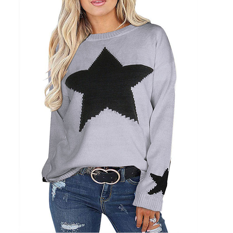 Damen Strickpullover mit Sterne-Design und weichem Material Drune
