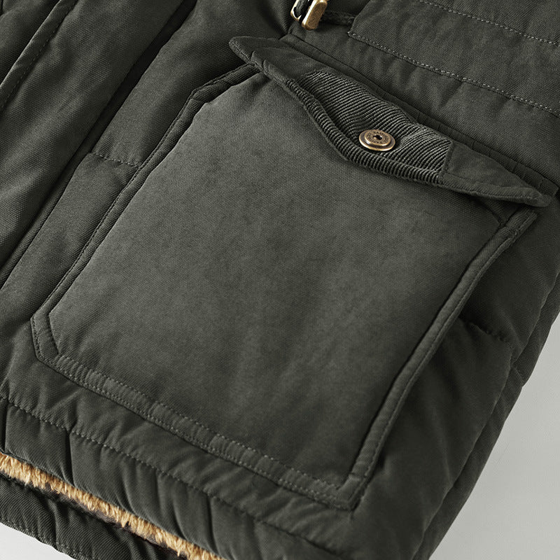 Herren wattierte Parka mit Kapuze und Teddyfutter Multitaschen Drune