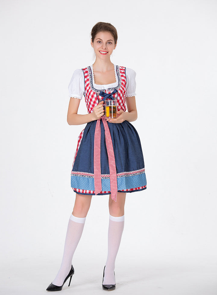 Damen nan traditionelles Oktoberfest Dirndl mit Rüschenbluse, geschnürtem Mieder und Schleifen-Schürze Drune