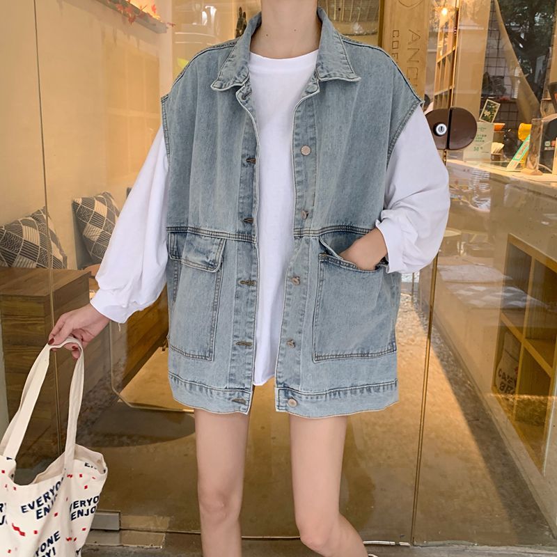 Damen lässige Denim-Weste mit großzügigen Taschen Drune
